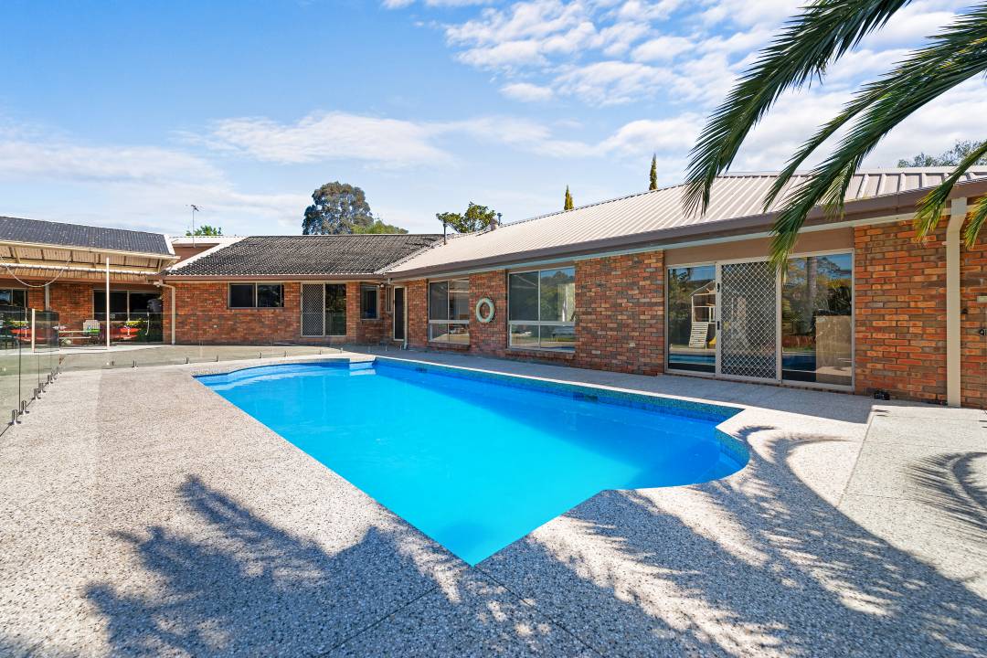 Wide shot of pool, angled
